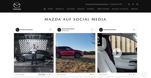 Instagram auf der Website von Mazda