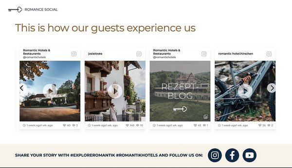 Beispiel eines Hashtag-Feeds mit UGC auf der Webseite von Romantik Hotels