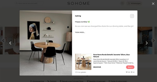 Shoppable Post von Instagram im Online-Shop von Sohome