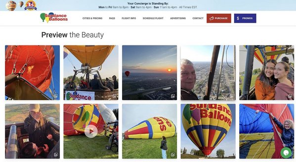 Sundance Balloons sammelt und präsentiert Social-Media-Reviews auf der Webseite