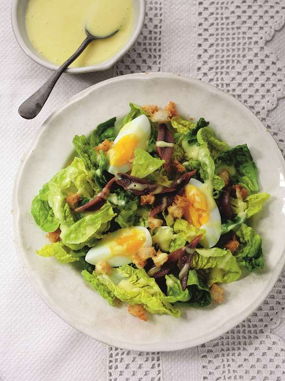 Crisp Lettuce, Anchovy, Egg and Crouton Salad with a Creamy Vinaigrette ...