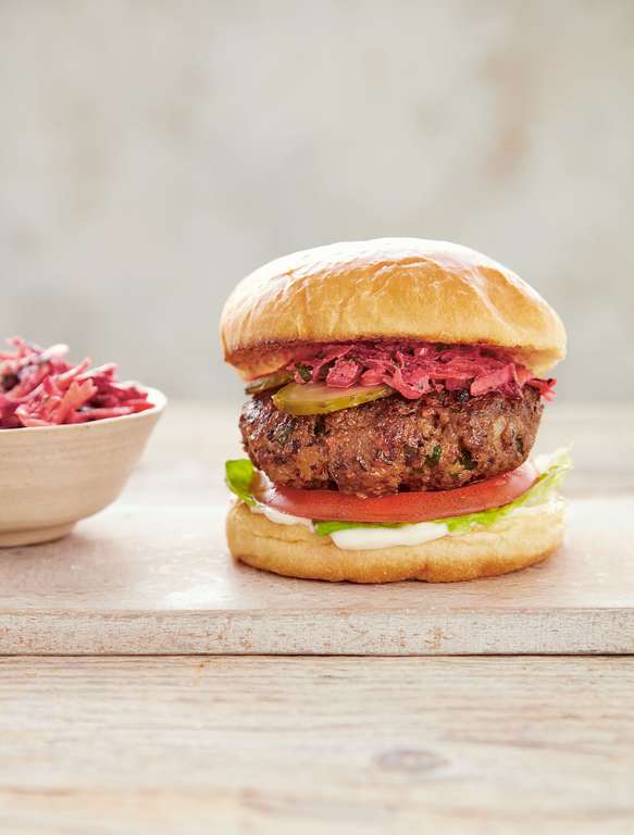 Mary Berry's Beef Burgers with Beetroot & Carrot Slaw