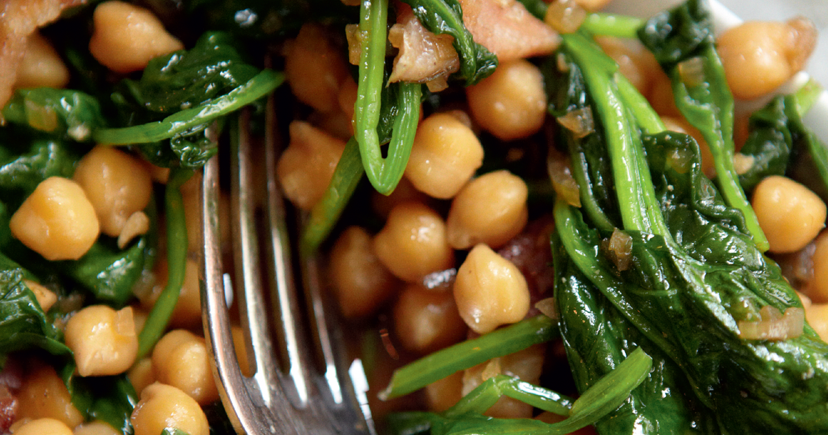 Chickpeas, Spinach and Pancetta - The Happy Foodie