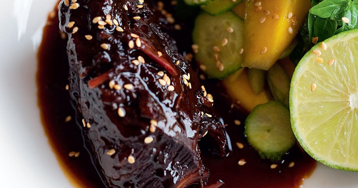 Sweet Soy Braised Beef Cheeks with Mango Salad - The Happy 