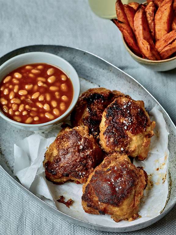 Nadiya Hussain's Crispy Chicken with Sweet Potato Fries and Beans