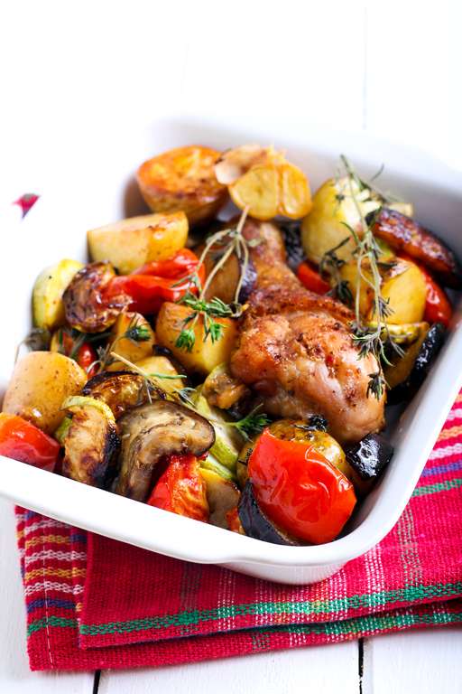 Chicken and Sausage Tray Bake - The Happy Foodie