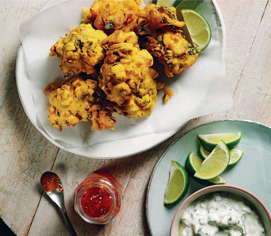 Spiced Chickpea Pakoras with Coconut Raita Recipe