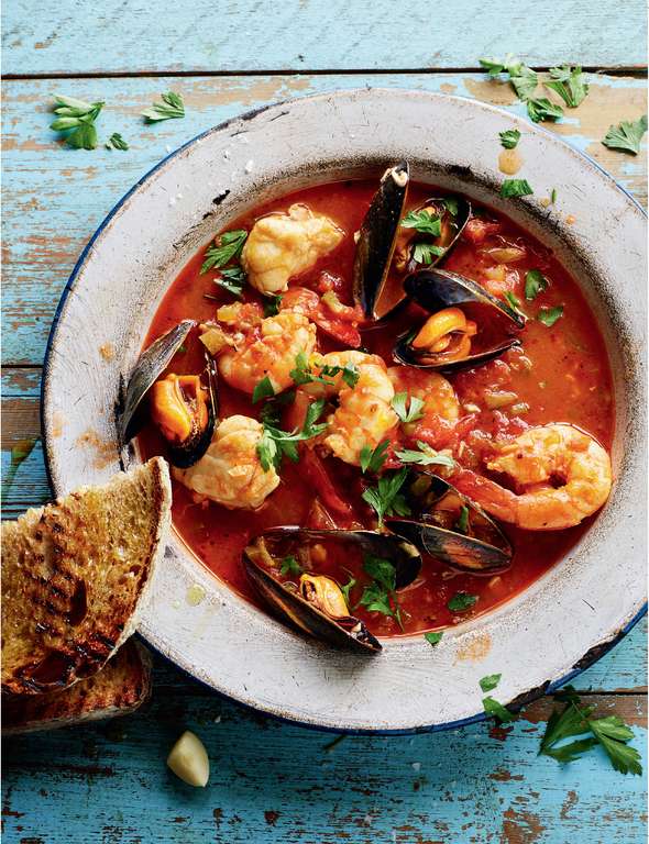 Rick Stein's Monkfish, Mussel and Prawn Stew with Char-grilled ...