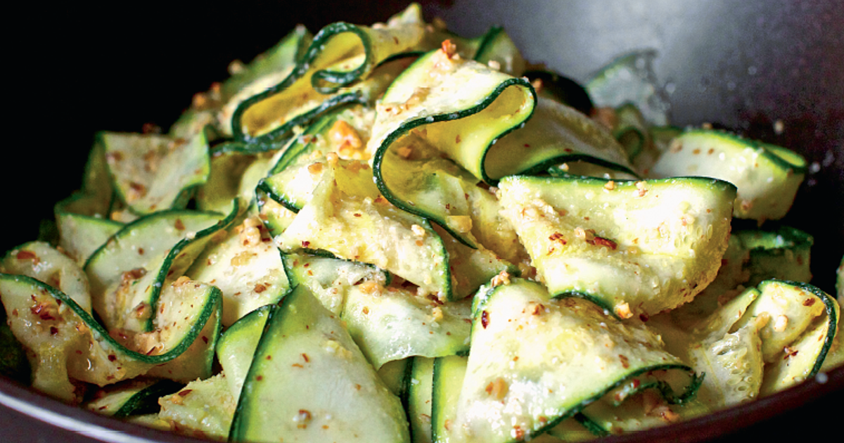 Courgette Ribbons with Almond Pesto The Happy Foodie