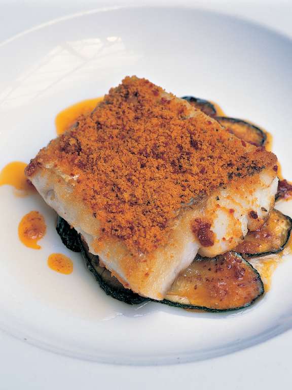 Hake with Romesco Crust - The Happy Foodie