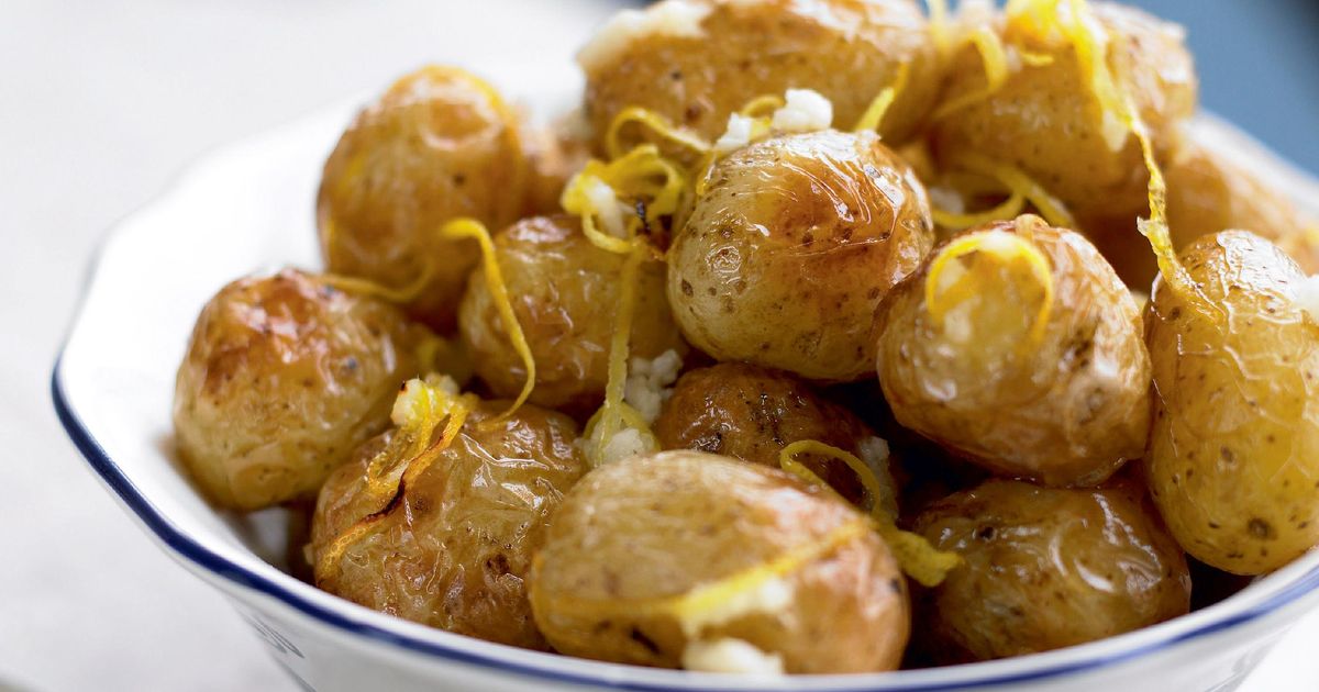 Roast Garlic And Lemon New Potatoes The Happy Foodie