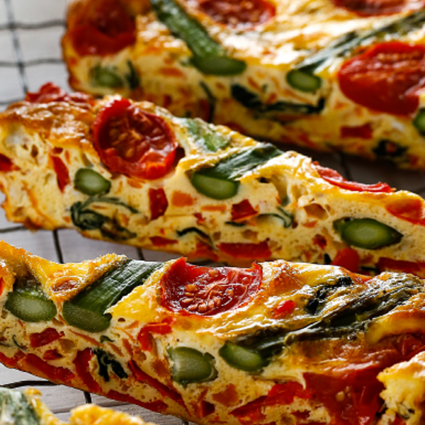 Asparagus and Tomato Frittata Slice - The Happy Foodie