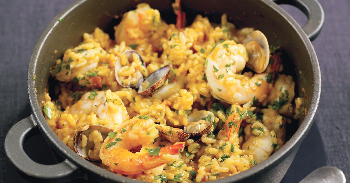Baked Seafood and Saffron Risotto - The Happy Foodie
