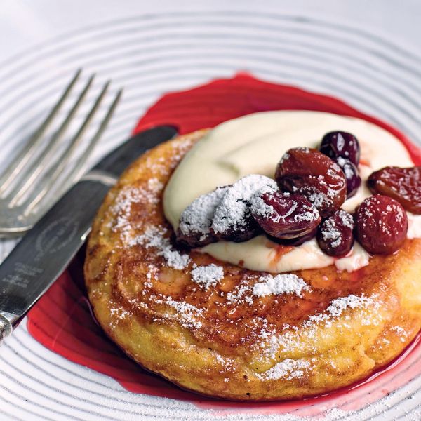 Goats Curd Pancakes With Pomegranate Molasses Roast Grapes