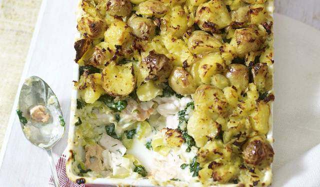 Fish Pie With Crushed Potato Topping The Happy Foodie
