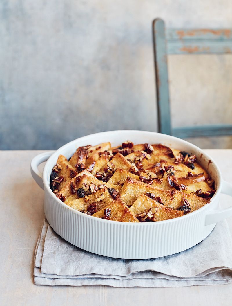mary berry simple comforts bread and butter pudding pecan topping