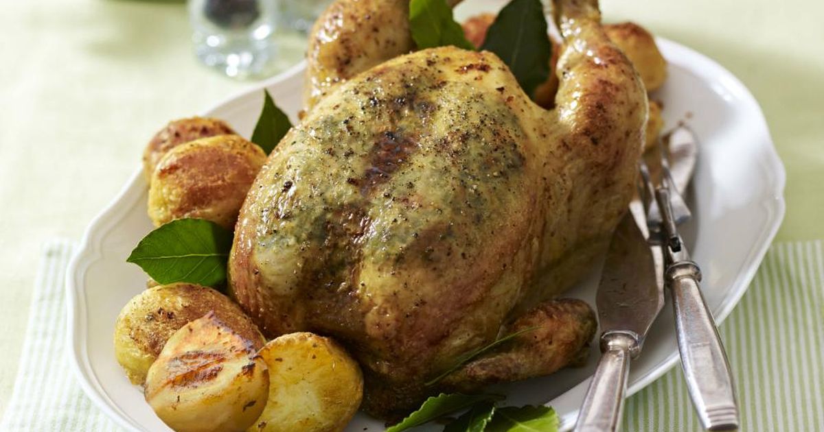 Roast Chicken with Tarragon Butter - The Happy Foodie