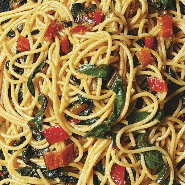 Nigella Lawson Spaghetti with Chard, Chilli & Anchovies BBC2 Cook