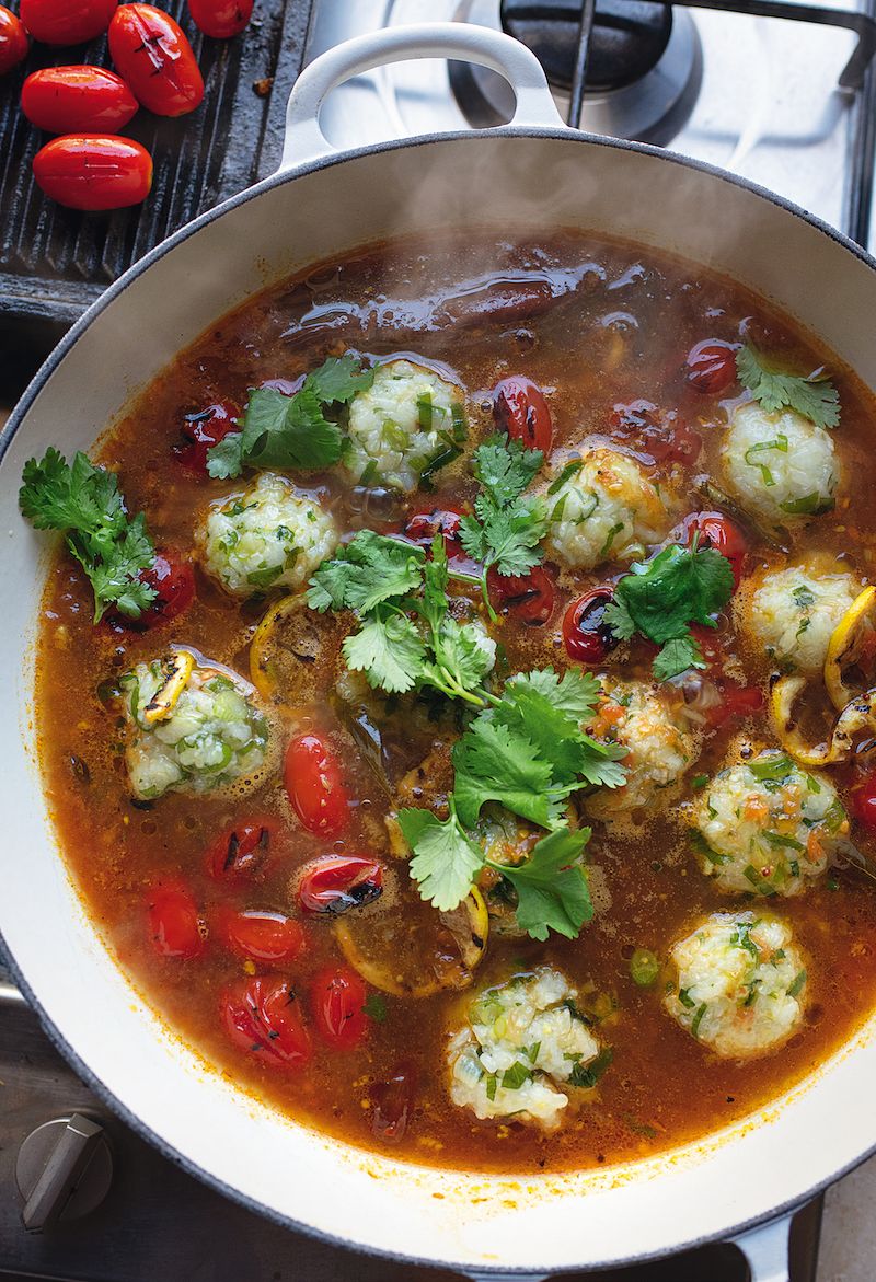 ottolenghi flavour cookbook Sticky Rice Balls in Tamarind Rasam Broth