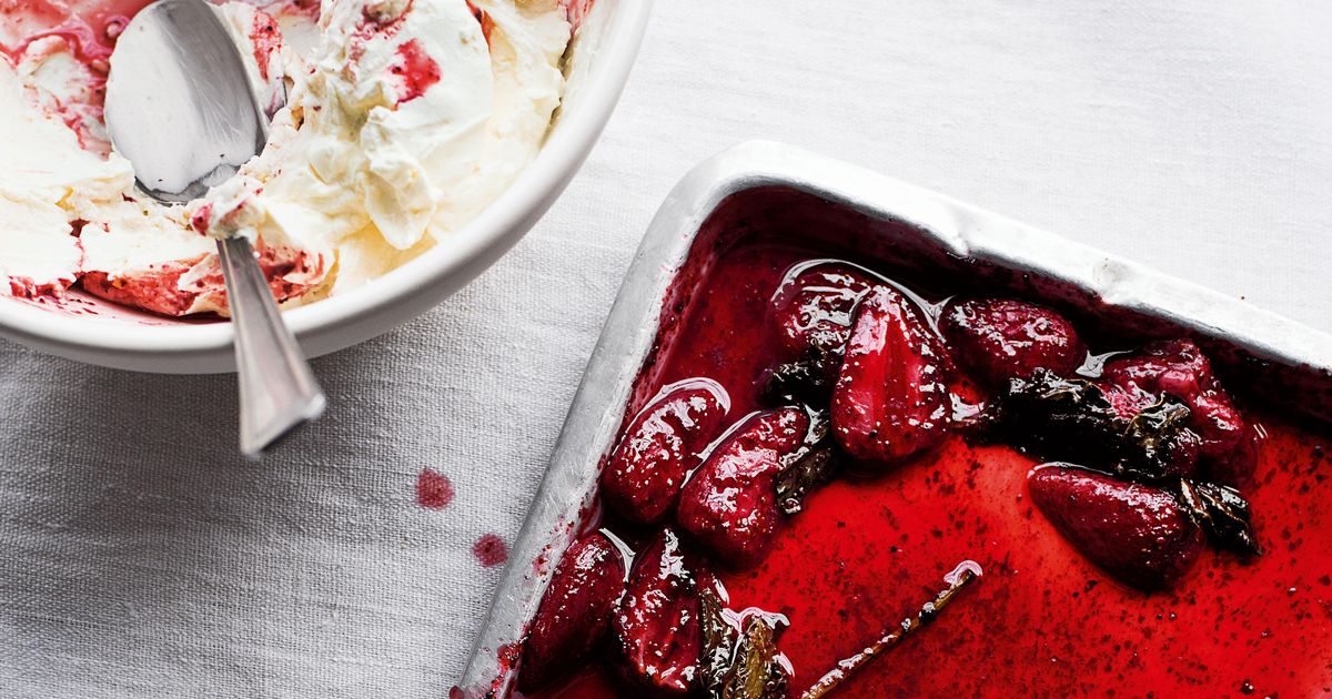 Ottolenghi S Sumac Roasted Strawberries With Yoghurt Cream