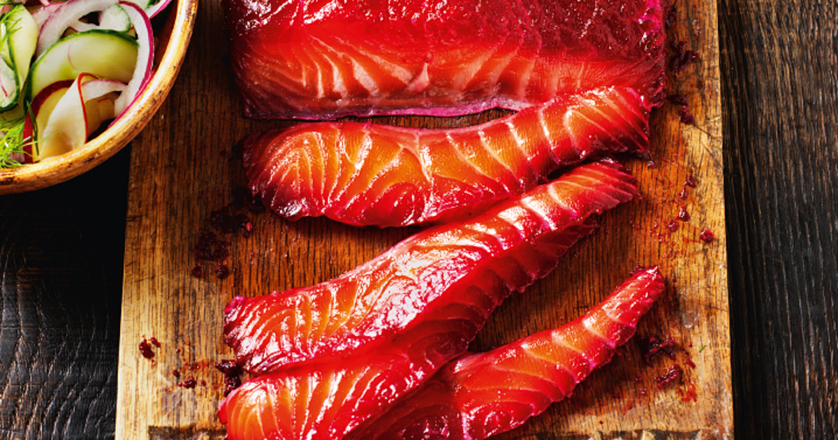 Beetroot-Cured Salmon With Cucumber & Apple Pickle - The Happy Foodie-image