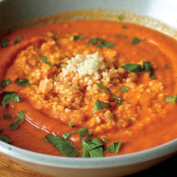 Spiced Carrot and Pepper Soup with a Couscous Swirl-image