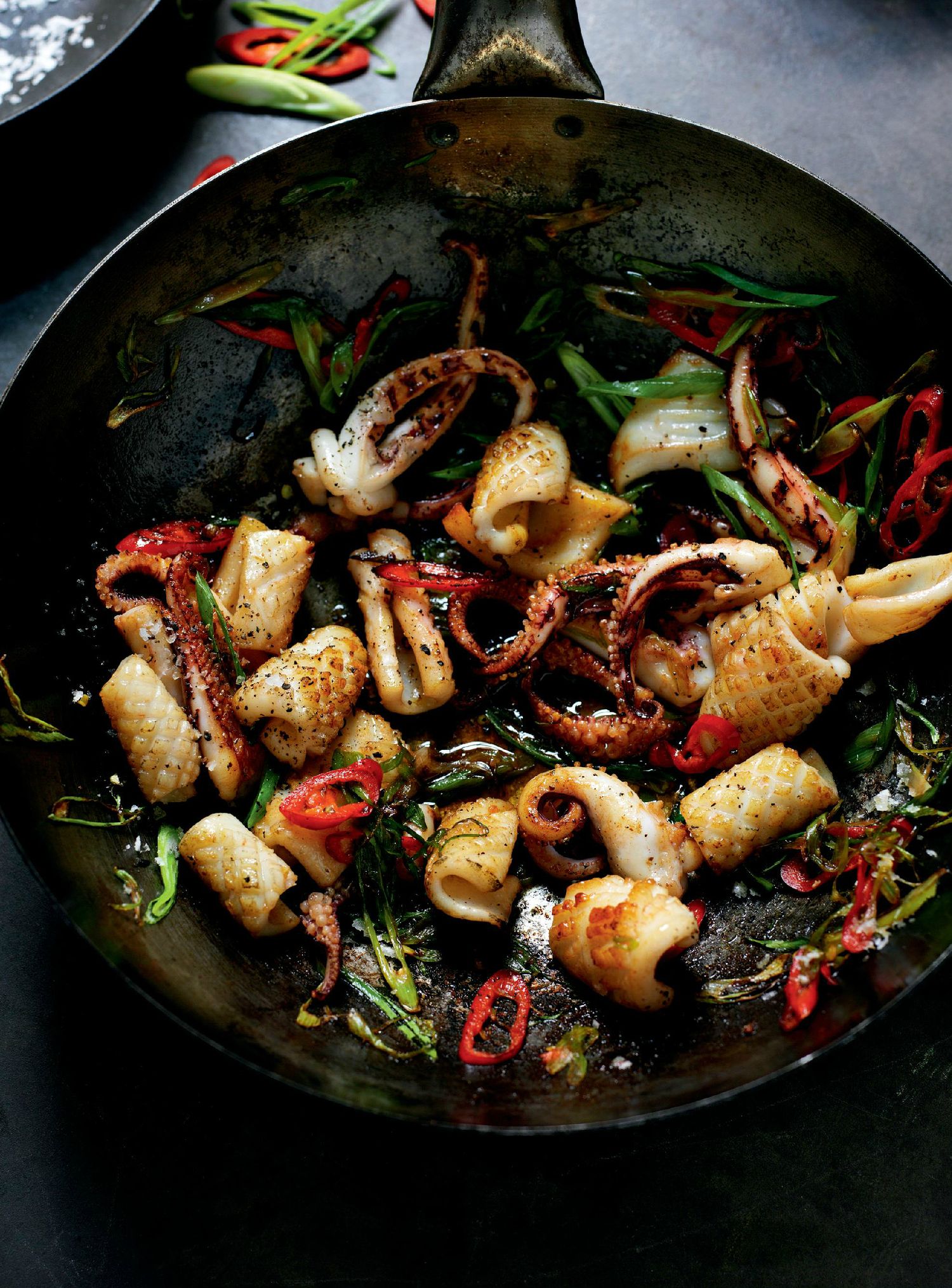 Stir-fried Salt and Pepper Squid with Red Chilli and Spring Onion - The ...