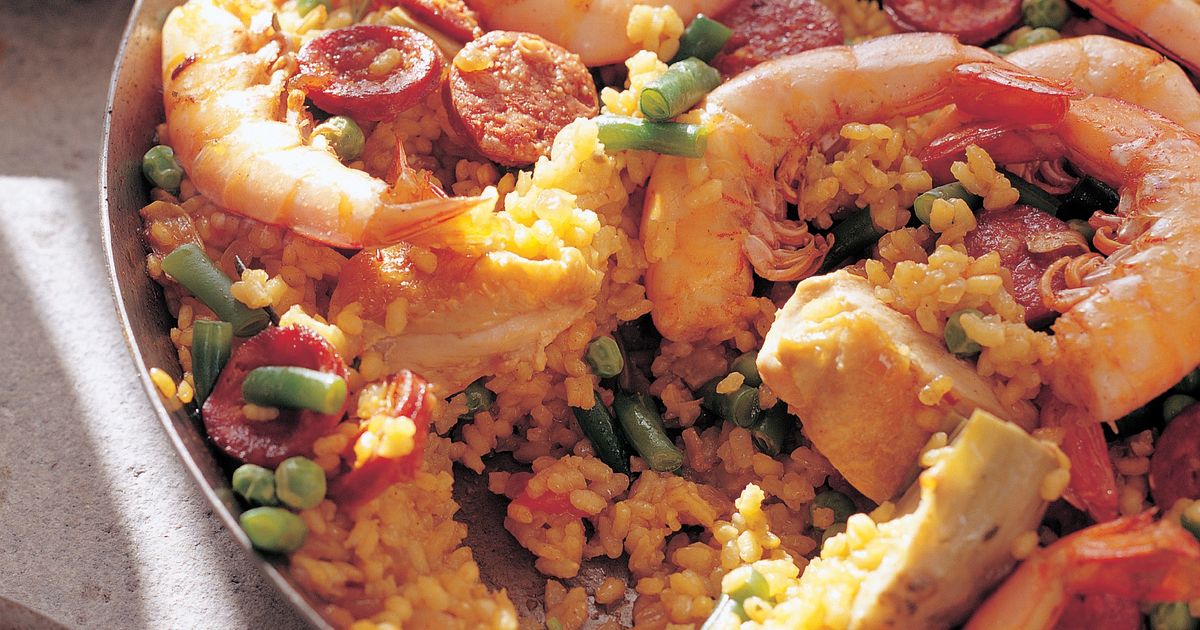 Chicken and Prawn Paella with Artichokes and Chorizo - The Happy Foodie