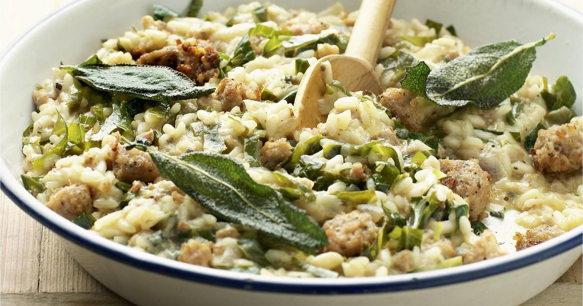 Sausage Risotto with Spring Greens 