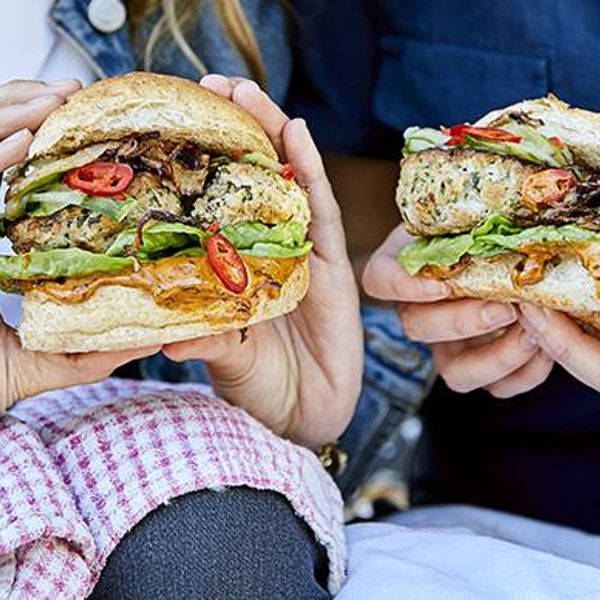 Chicken Burgers with Maple-chipotle Mayonnaise and Pickled Cucumber Recipe-image