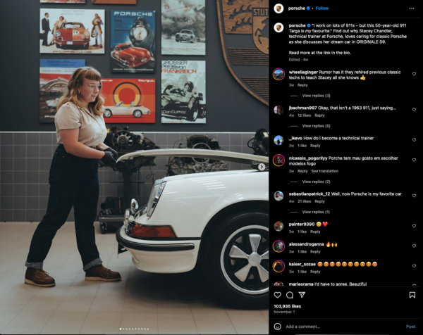 ​Viral employer branding post example on social media from Porsche