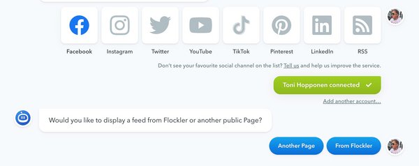 Choosing the Facebook Page source on the Flockler app