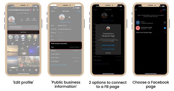 Connecting Instagram Business account and Facebook Page via Instagram mobile app