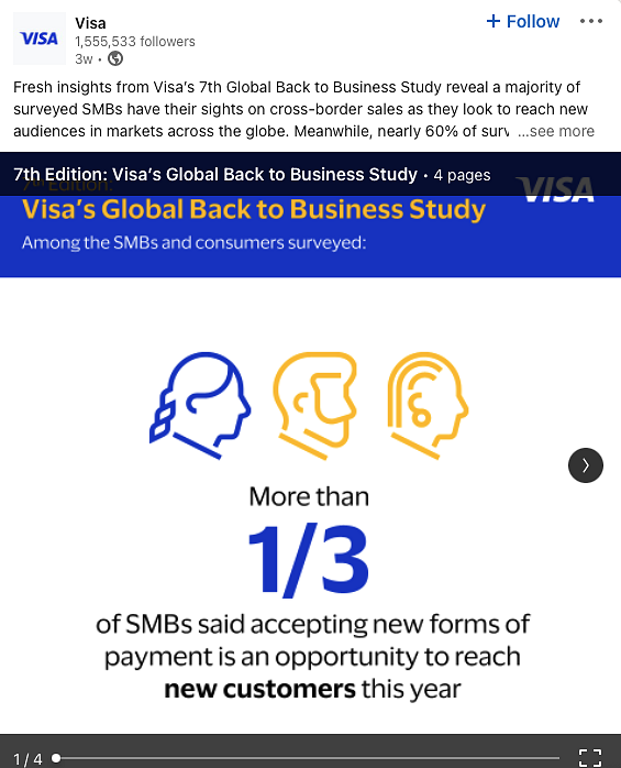 LinkedIn document post from Visa