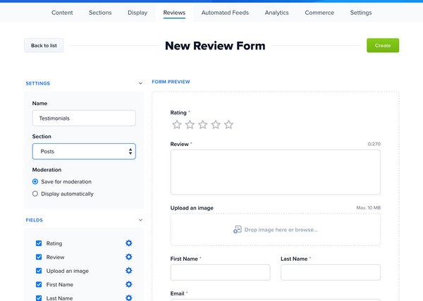 Editing the review form fields on the Flockler app