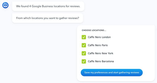 Choosing Google Review feed locations on the Flockler app