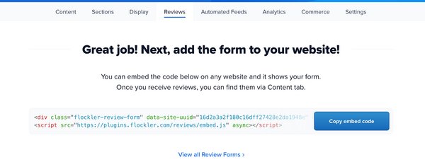 A review form embed code for any website and app