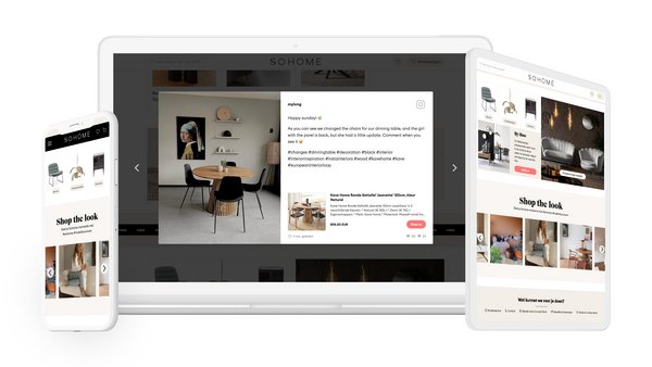 A shoppable Instagram gallery and customer testimonials on a website