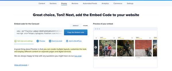 An embed code showing customer testimonials for any website
