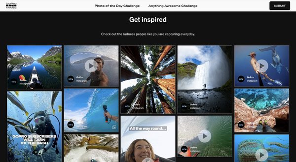 gopro-awards-campaign-page-user-generated-content-feed-on-website-example