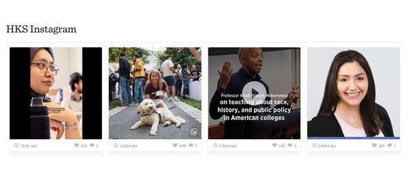 Harvard Kennedy School puts their instagram feed on website as a part of higher education marketing strategy