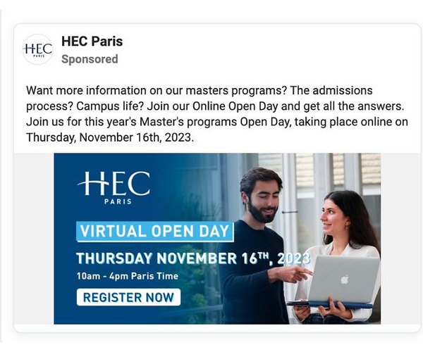 HEC Paris’s Facebook ad