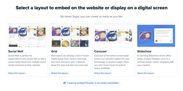 Layouts of social media feed on a website