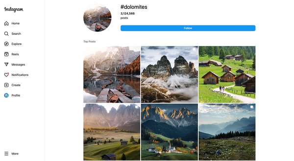An example of Instagram hashtag search results