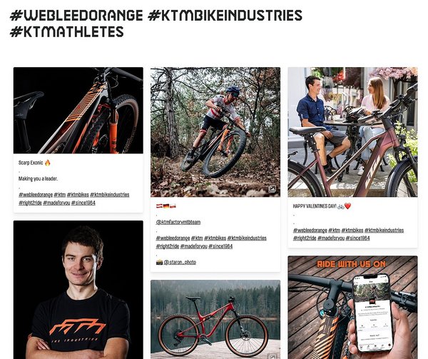 ktm bikes influencer marketing and hashtag user-generated campaign feed on website