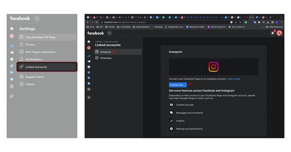 Connecting Instagram account via Facebook Page settings