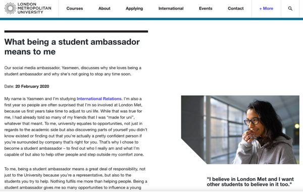 London Metropolitan University’s student ambassador story
