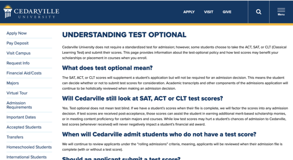 Marketing Strategy of Cedarville University to communicate the enrollement process on its website