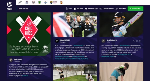 A social wall on the New Zealand National Cricket team website