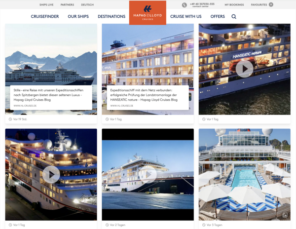 Social media feed example Hapag Llyod Cruises